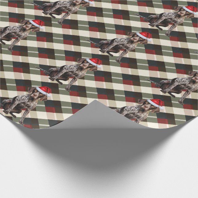Shorthair Pointer Dog Holiday Plaid Christmas Wrapping Paper (Corner)