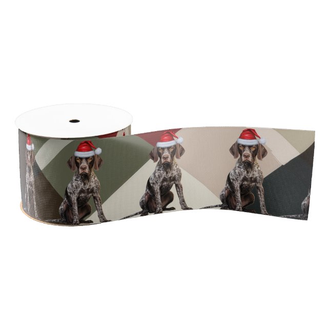 Shorthair Pointer Holiday Plaid Cute Dog Christmas Grosgrain Ribbon (Spool)