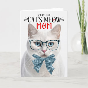 Shorthair White Cat for Mum on Mother's Day Holiday Card