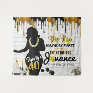 Shorty's 40  90's Hip Hop Birthday Drip Backdrop Tapestry
