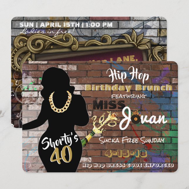 Shorty's 40 Hip Hop Birthday Invitations {5x7} (Front/Back)