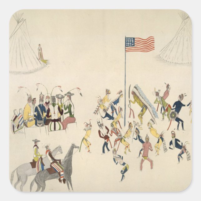 Shoshone dance participated in only by men (pigmen square sticker (Front)