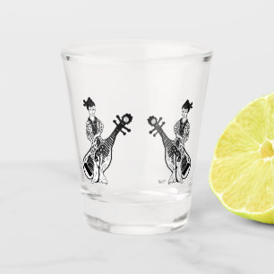 Shot glass : Geisha girl with Pipa instrument