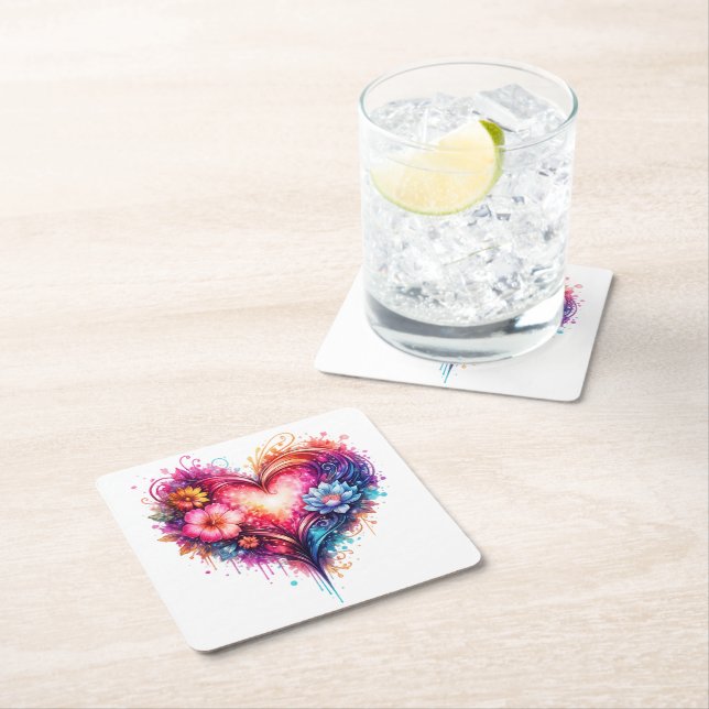 Shot Glass Love Design Square Paper Coaster (Insitu)