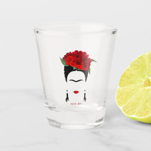 Shot glass of Frida Kahlo Mexican woman portrait  