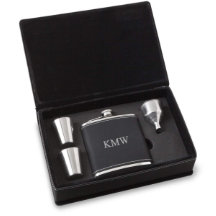 Shot Glass Set & Black Monogram Faux Leather Flask