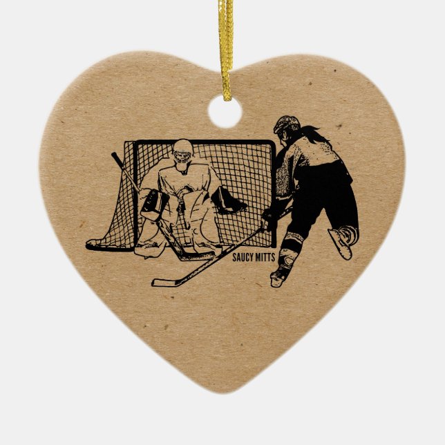 Shot On Net Hockey (female) Ceramic Tree Decoration (Front)
