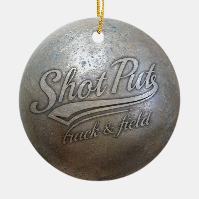 shot put implement ceramic tree decoration (Front)