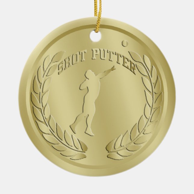 Shot Putter Gold Toned Medal Ornament (Front)