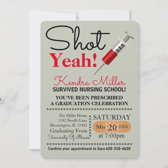 Shot Yeah! Nursing School Graduation Invitation (Front)