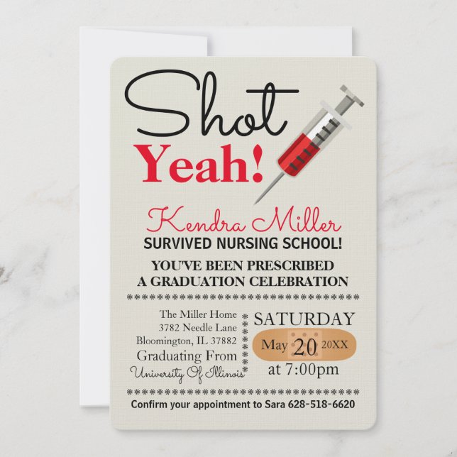 Shot Yeah! Nursing School Graduation Invitation (Front)