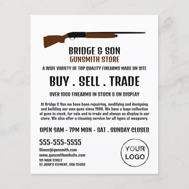 Shotgun Design, Gunsmith, Gunstore Advertising Flyer (Front)