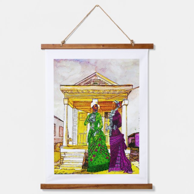 Shotgun House Sisters – New Orleans Watercolor  Hanging Tapestry (Front)