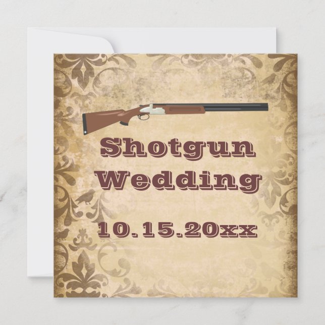 Shotgun Wedding Brown Damask Wedding Invitations (Front)