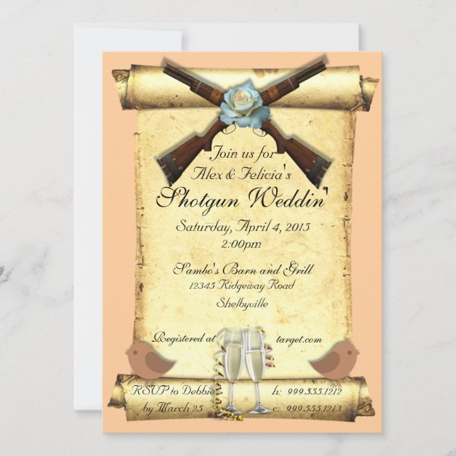 Shotgun Wedding Invitations in Soft Peach (Front)