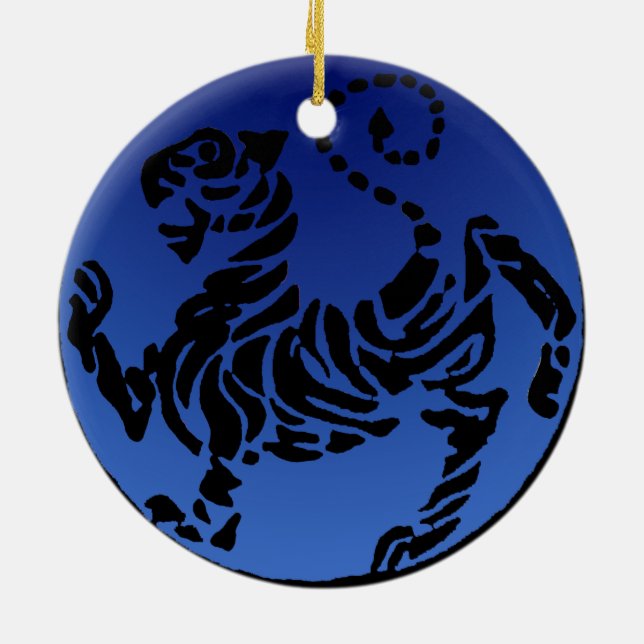 Shotokan Black & Blue Tiger Ceramic Tree Decoration (Back)