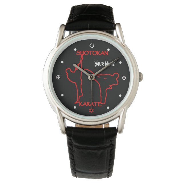 Shotokan Karate Black Belt Custom Name Watch (Front)