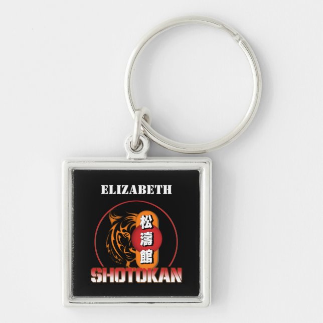 Shotokan Karate Tiger and Japanese Kanji Your Name Key Ring (Front)