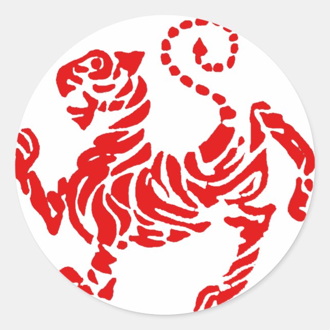 Shotokan Red Rising Sun Tiger Japanese Karate Classic Round Sticker (Front)