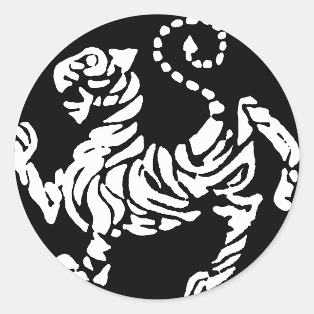 SHOTOKAN TIGER BLACK AND WHITE CLASSIC ROUND STICKER (Front)