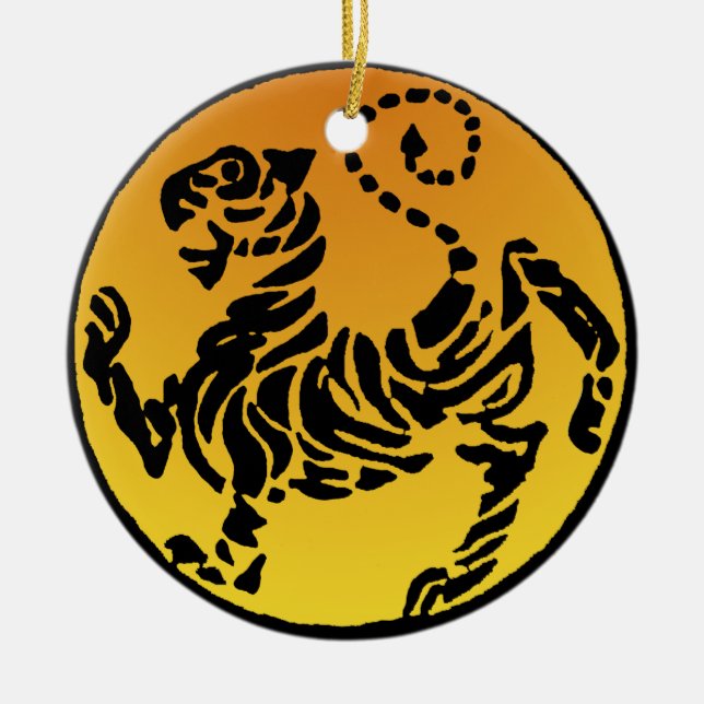 Shotokan Tiger - Gold Ceramic Tree Decoration (Front)