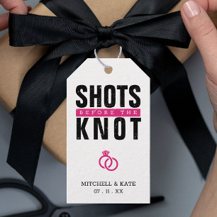 Shots Before the Knot Black Bachelorette Party Gift Tags