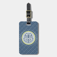 Shou Chinese Longevity Symbol - Blue and Yellow