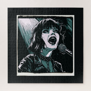 Shout It Out Loud Punk Rocker Retro Vintage Teal Jigsaw Puzzle