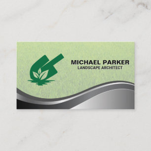 Shovel Leave Logo Grass Gardening Business Card