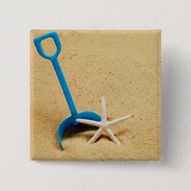 Shovel & Starfish Beach Fun 15 Cm Square Badge (Front)