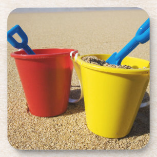 Shovels And Pails On Sandy Beach Coaster