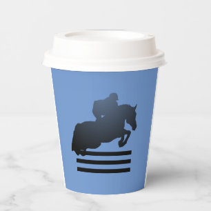 Show jumper clearing an obstacle. Paper Cups
