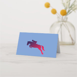 Show jumper clearing an obstacle.        Place Ca Card