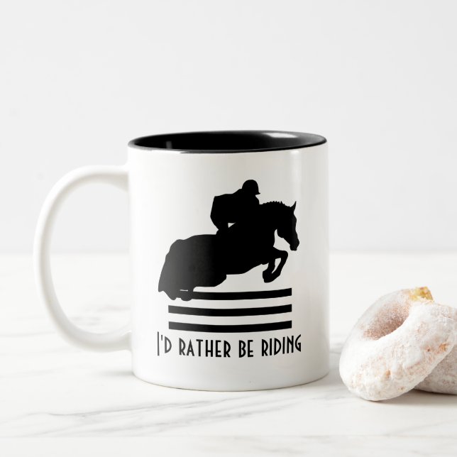 Show Jumper Silhouette I'd rather be riding Two-Tone Coffee Mug (With Donut)