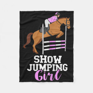 Show Jumping Girl Horseback Riding Equestrian Hors Fleece Blanket
