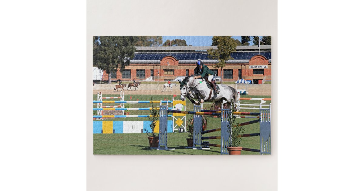 Show jumping horse and rider 3 jigsaw puzzle Zazzle