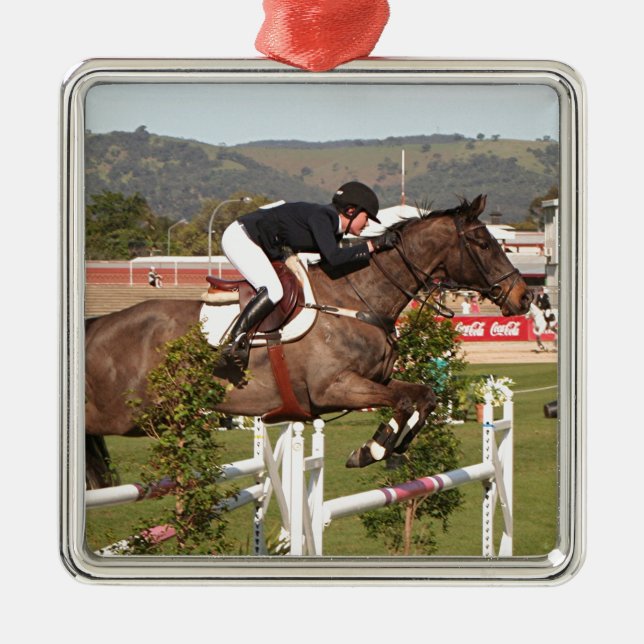 Show jumping horse and rider metal tree decoration (Front)