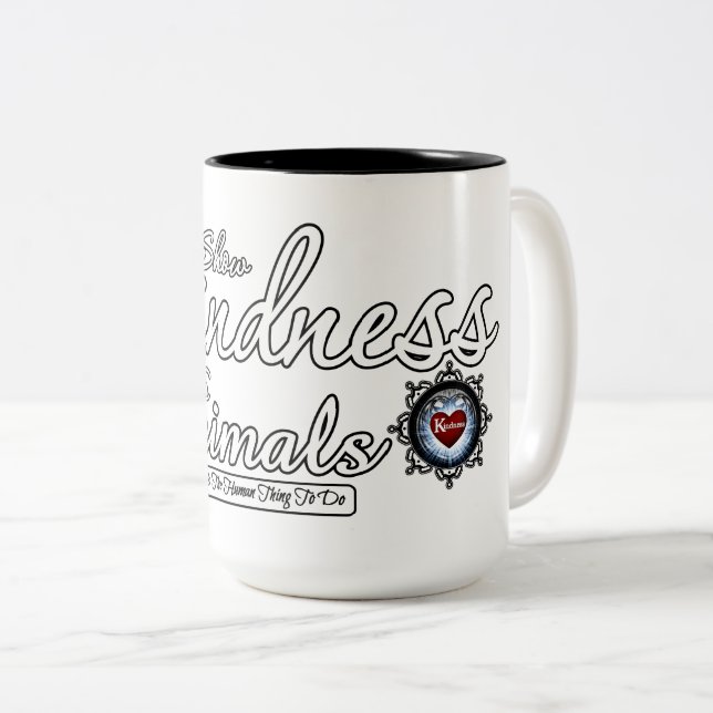 Show Kindness To Animals Two-Tone Coffee Mug (Front Right)
