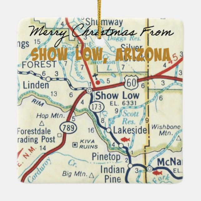 Show Low Arizona Map Ceramic Ornament (Back)