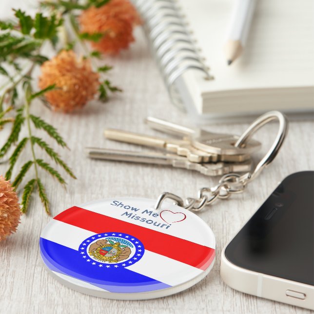 Show me Love Missouri w/ Initials Flag Patriotic  Key Ring (Front Right)