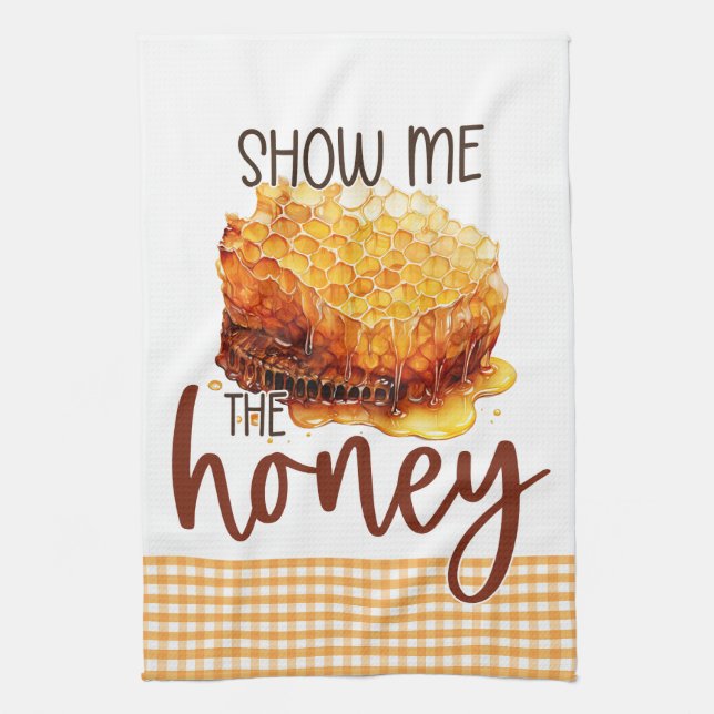 Show me the honey honeycomb yellow gingham tea towel (Vertical)