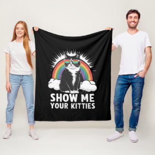 Show Me Your Kitties Funny Lesbian Gay Pride LGBT Fleece Blanket