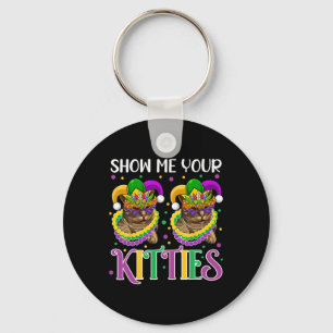 Show Me Your Kitties Mardi Gras Cute Cats Wearing Key Ring
