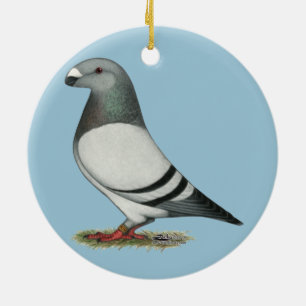 Show Racer Blue Bar Pigeon Ceramic Tree Decoration