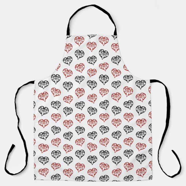 Show some love Black and Red Blazing Heart pattern Apron (Front)