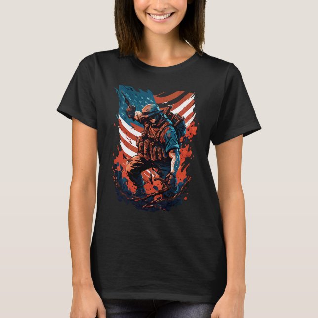 Show Support For US Troops American Soldier T-Shirt (Front)