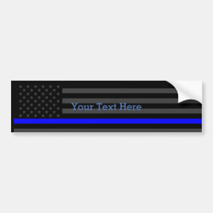 Show The Thin Blue Line Personalised Black US Flag Bumper Sticker