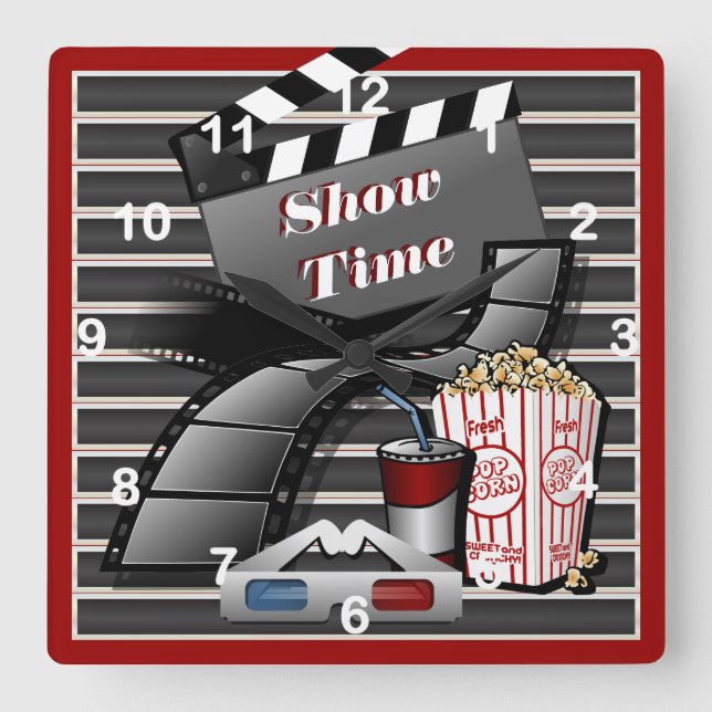 Show Time Movie Theatre Square Wall Clock (Front)