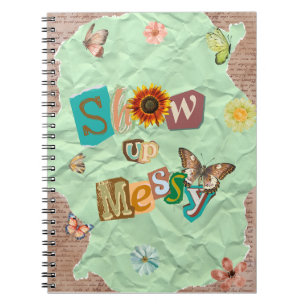 Show Up Messy Collage Mint Spiral Photo Notebook