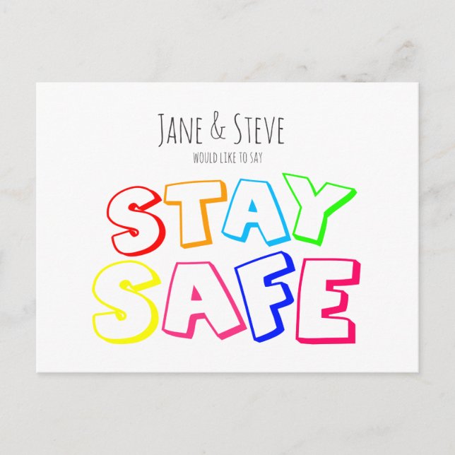 Show You Care, Rainbow Coloured Stay Safe Postcard (Front)
